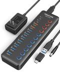 Powered USB 3.0 Hub, Wenter 48W 11-Port USB Hub Splitter (7 Faster Data Transfer Ports+ 4Pcs QC Charging Ports) with Individual LED On/Off Switches, USB Hub 3.0 Powered with Power Adapter