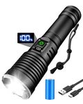 Maxesla Torches LED Super Bright Rechargeable 15000 lumens with LCD Power Display, LED Rechargeable(5000mAh Battery) Torch, Adjustable Focus 5 Light Modes Powerful Torch for Dog Walking Camping