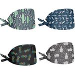 Babrukda 4 Pack Cap with Sweatband Adjustable Tie Back Hat Headgear Xmas Beanie, Tropical Cactus Pineapple Shark Sloth, One Size