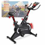 Sport24 Smart Exercise Spinning Bike for Home with 8kg Flywheel, Pulse Heart Rate, Magnetic Resistance, Phone/Tablet Holder, Stationary Upright Bicycle Cardio Trainer Indoor Fitness Spin Bike Black