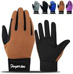 FINGER TEN Horse Riding Gloves for Women or Kids (Kids-Brown, X-Large)