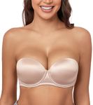 Exclare Women's Push Up Underwire Strapless Multiway Thick Padded Underwire Convertible Supportive Bra（Beige,32B）