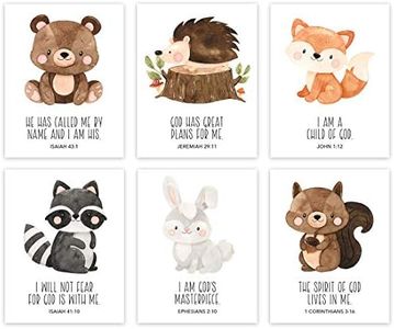 Andaz Press Christian Bible Verses Quotes Nursery Kids Bedroom Unframed Hanging Wall Art Poster Decor, 8.5x11-inch, Cute Woodland Forest Animals Theme, I Am a Child of God, 6-Pack, No Frames