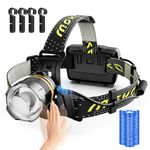 MoKo Head Torch Rechargeable, Super Bright 30000 Lumen & 7800 mAh, 8 Modes Headlight with Motion Sensor, IP68 Waterproof 90°Adjustable Headlamp, Zoomable Head Flashlight for Running Camping Fishing