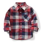 OCHENTA Boys' Long Sleeve Button Down Plaid Flannel Shirt Casual Tops E006 Red Blue Tag 150CM - 7-8 Years