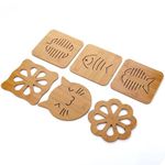 OLWICK® Wooden Insulation Mat, Openwork Wooden Coasters for Hot Dishes, Pot, Bowl, Teapot, Pack of 6 (Random Pattern)