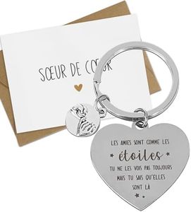 Porte-Clé Amitié Texte à Deux Côté “Soeur de Coeur” Porte-Clef Meilleure Amie Idée Cadeau Noël Anniversaire Remerciement pour Femme avec Carte Voeux Enveloppe