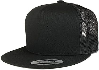 Trendy Apparel Shop Flexfit Brand 5 Panel Classic Trucker Flatbill Mesh Snapback Cap - Black