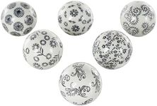 Deco 79 Ceramic Floral Handmade Orbs & Vase Filler Glossy Decorative Ball with Black Floral and Scroll Patterns, Set of 6 3" W, 3" H, White