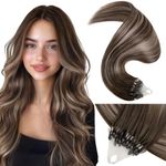 LaaVoo 14" Straight Micro Loop Remy Human Hair Extensions Balayage Color Dark Brown to Ash Blonde 100% Real Human Hair Cold Fusion Pre Bonded Extension For Women 1g/Strand 50g Per Package 14 inch #4/18/4