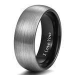 TRUMIUM 8mm Tungsten Wedding Band Engagement Ring Men Women Black Gunmetal Brushed Engraved I Love You Size 12