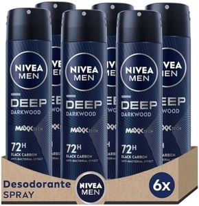 NIVEA MEN DEEP Darkwood Spray en pack de 6 (6 x 150 ml), desodorante de hombre con protección 72 h, desodorante antitranspirante para el cuidado masculino