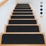 JOENIE Soft Stair Treads Non-Slip Carpet Mat for Wooden Steps, 8" X 30" (7-Pack) Indoor Staircase Carpets, Stair Runners Rugs Safety for Elders, Kids and Dogs with Reusable Adhesive (Black)