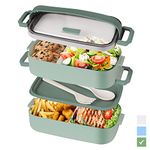 Beeptrum Bento Box Lunch for Adult, Stackable with 2 Compartment, Include Utensil Set, Leak-Proof, Safe Microwave and Dishwasher, BPA-Free 1600ML Green