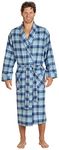 EVERDREAM Mens Flannel Robe, Shawl Collar Lightweight 100% Cotton Bathrobe, Blue Plaid, XX-Large-3X-Large