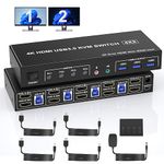 USB 3.0 HDMI Dual Monitor KVM Switch for 4 PCs, Supports EDID, 4K 60Hz KVM Switch 2 Monitors 4 Computers, with Audio Microphone Output and 3 USB 3.0 Ports, PC Monitor Keyboard Mouse Switcher for 4 PC