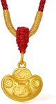 ZHOU LIU FU 24K Solid Gold Pendant for Women, Real Pure Gold Jewelry Accessory Exquisite Lucky Fortune Ingot Pendant for Men Girlfriend Boyfriend Lover Gifts(With A Red Rop Necklace)