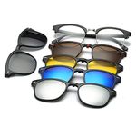 Visions India 6 in 1 Polarized Magnetic Clip On Sunglasses Eye Glasses With UV 400 Night Drive Unisex (2218, Round, 52|20, Medium)