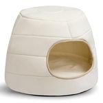 Hollypet Cat Bed Small Dog Bed, 2-in-1 Foldable Pet Bed, Warm Velvet Cat Bed Soft Pet Nest, Beige L