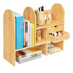 Sunhoo Desktop Bookshelf Organizer Adjustalbe Desk Shelf with Drawers Bedroom Bamboo Shelves Expandable Countertop Bookcase Standing Shelf for Office Supplies Seasoning Plants Books