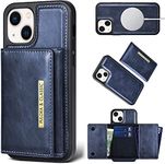 PULOKA iPhone 13 Pu Leather Wallet Case Cover with 5 Card or Cash Slot Magnetic Detachable 2 in 1 Removable Smart Case – Blue