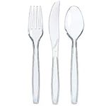 Prestee 300 Plastic Silverware Set, Clear Plastic Cutlery Set, Disposable Set -100 Clear Plastic Forks, 100 Plastic Spoons, 100 Plastic Knives, Heavy Duty Bulk Disposable Flatware Plastic Utensils Set