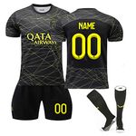 Custom PSG Soccer for Jersey Kids Jersey Set Custom Number Name Football Jersey Kids/Adult Soccer Fan Gift Sportswear (Black)