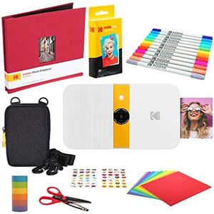 Kodak Smile+ 2-in-1 Digital Instant Print Camera & Wireless Bluetooth Photo Printer (White/Yellow) Scrapbook Kit with Soft Case