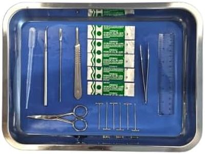 GSC International 365-DS02-KT Dissection Kit with 14"x10.5"x2" Pan, Self-Healing Plastisol Pad, and Stainless Steel Tool Set – Complete for Biology Labs, Students, and Educational Use