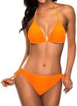 Tempt Me Women Triangle Bikini Sets Halter Two Piece Sexy Swimsuit String Tie Side Bathing Suit, Bright Orange, Medium