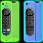 [2 Pack] Universal Remote Cover (Glowing in the Dark) Compatible with Firestick 4K / Firestick (3rd Gen) / Alexa Voice Remote Lite with Lanyard (Green & Blue) (NOT for Firestick 4K Max)