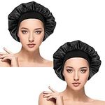 2 Pcs Satin Bonnet Sleep Cap, Silk Day and Night Sleep Caps Night Bonnet Sleeping Head Cover Satin Hair Bonnet Elastic Band Chemo Cap for Curly Hair Women Black Natural Braids