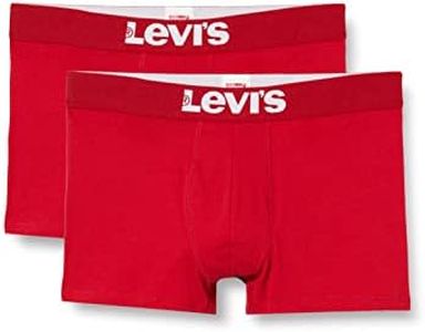 Levi's Men's Underwear-Boxer Shorts-Solid Basic (Pack of 2), Red (Chili Pepper 186), S