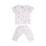 A Toddler Thing 100% Organic Muslin Sleepsuit | Top & Pants | Night Suit for Boys & Girls | Sleepwear Baby Products | Night Wear Rompers | Full Cover Dress | Color:Doodle Dance | White | Size - 12-18m