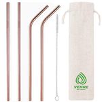 Popup Closed VEHHE Metal Straws Reusable Stainless Steel Straws Drinking 4 Set - Ultra Long Rosegold 10.5" Cleaning Brush for 20/30 Oz for Yeti RTIC SIC Ozark Trail Tumblers(Rosegold)