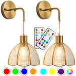 Battery Operated Wall Sconces Set Of Two, Indoor Not Hardwired Battery Wall Light With Remote Control, RGB Color Changing Dimmable Battery Powered Wall Lamp For Bedroom, Easy To Install, Bulb Included