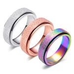 Spinner Ring for Women Anxiety Relief - 6MM Stainless Steel Glitter Rose Gold Silver Rainbow 3pcs Fidget Rings Band Pack Mother's Day Birthday Gifts For Mom Daughter Girlfriend Girls Size 5.5