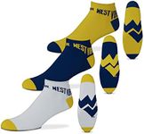 For Bare Feet NCAA Mens Money Ankle Socks-3 Pack-West Virginia-Large (10-13)