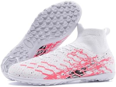 DGJG Kids Indoor Soccer Shoes for Boys & Girls, High-Top Easy On Red White