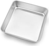 E-far 9x9 Inch Square Cake Pan, Stainless Steel Baking Pan for Lasagna Brownies Casseroles, Silver Square Bakeware for Oven Cooking, Non-Toxic & Rust Free, Dishwasher Safe, 2 Inch deep