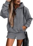 SHEWIN Women 2 Piece Outfits Sweatsuit Oversized Fleece Sweatshirt Loungewear Shorts 2024 Casual Cozy Casual Pajamas Tracksuit Matching Set 2024 Fall Clothes,US 16-18(XL),Dark Grey