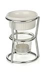 RSVP International Kitchen Collection Butter Warmer Set, Includes Stoneware Cups, Glass Tealight Holder, Candles and 5-Inch Tall Chrome Wire Frames, 1/3-Cup Capacity, White