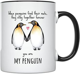 YouNique Designs Penguin Coffee Mug - 11 Oz, I Love You Gifts for Him Her, Just Because Gifts for Him, Sentimental Gifts for Boyfriend Girlfriend, Gifts for Men Who Have Everything (Black Handle)