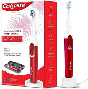 Colgate Proclinical 500R Whitening Rechargeable Sonic Toothbrush, Electric Toothbrush with Soft & Spiral Bristles, Dual-Brushing Mode (With Replaceable Brush Head, Charger, and Travel Case Included)