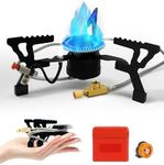 Lorrtta Portable Camping Stove, High Heat Output Mini Gas Cooker for Backpacking, Hiking, Outdoor BBQ, Windproof Foldable Camp Stove with Piezo Ignition, Hose & Adapter for Butane/Propane