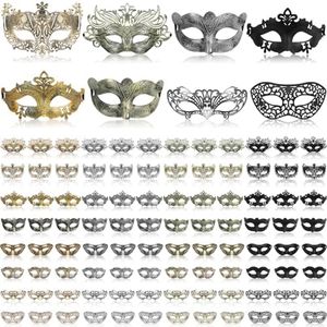 Hotop 96 Pcs Couple Masquerade Mask Venetian Mardi Gras Mask Halloween Carnival Mask for Adults Costume Ball Party Cosplay, Retro Color