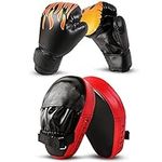 Odoland 2-in-1 Boxing Gloves and Punching Mitts Set for Kids, Boxing Mitts Focus Pads, Kids Boxing Fight Gloves for Boxing, Kickboxing, Karate, Muay Thai, MMA Training