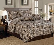 Legacy Decor 5 Pc Brown and Beige Leopard Print Faux Fur, Twin Size Comforter Bedding Set