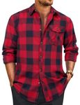 Linvich Mens Flannel Shirts Long Sleeve Button Down Casual Shirts Fall Winter Plaid Shirts Red