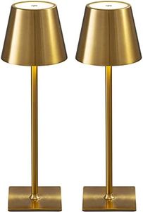 KDG 2 Pack Cordless Table Lamp,Portable LED Desk Lamp, 5000mAh Battery Operated, 3 Color Stepless Dimming Up, for Restaurant/Bedroom/Bars/Outdoor Party/Camping/Coffee Shop Night Light(Gold)